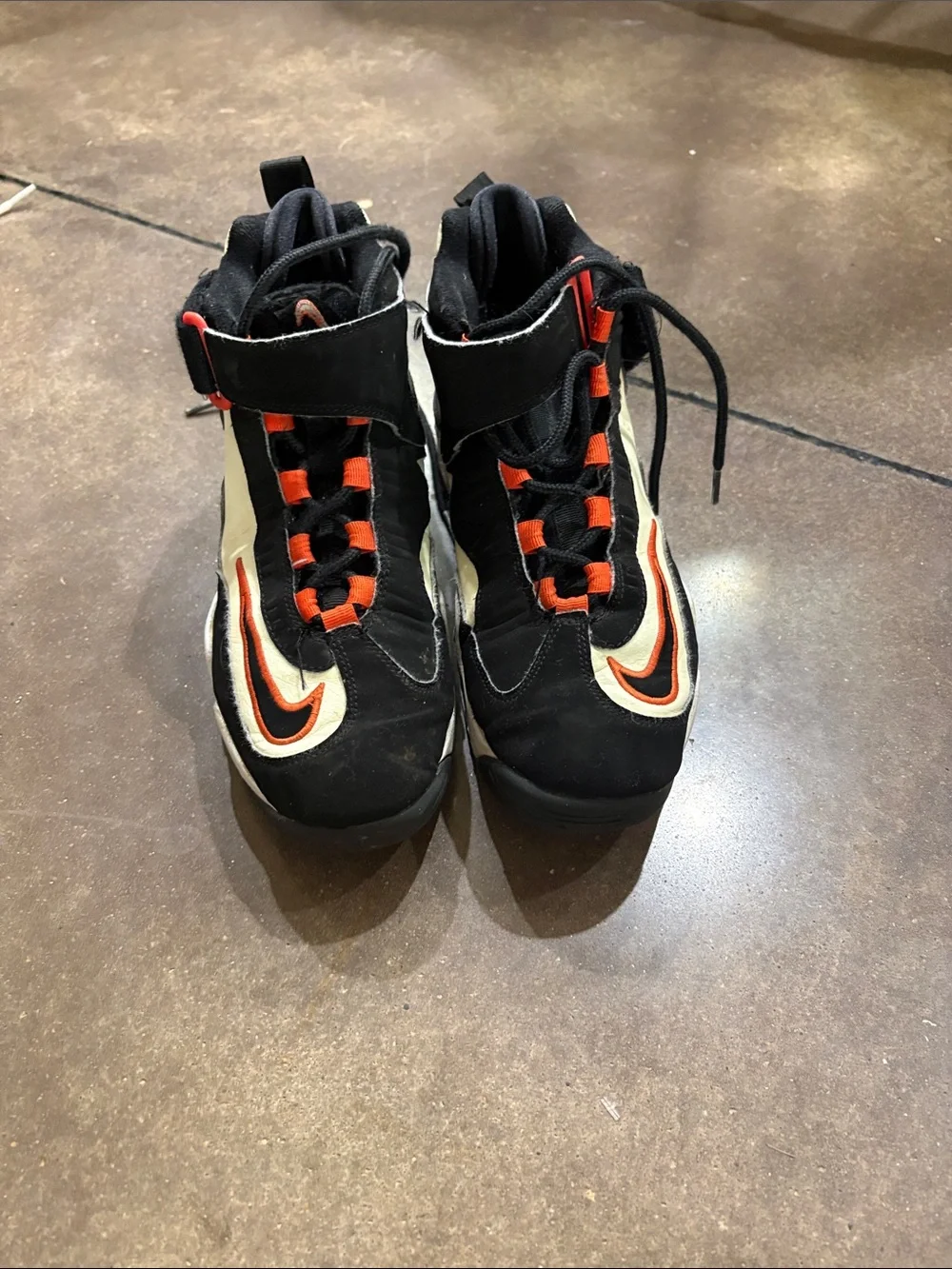 Nike Kids Black, Orange & White High-Top Sneakers with Bold Swoosh